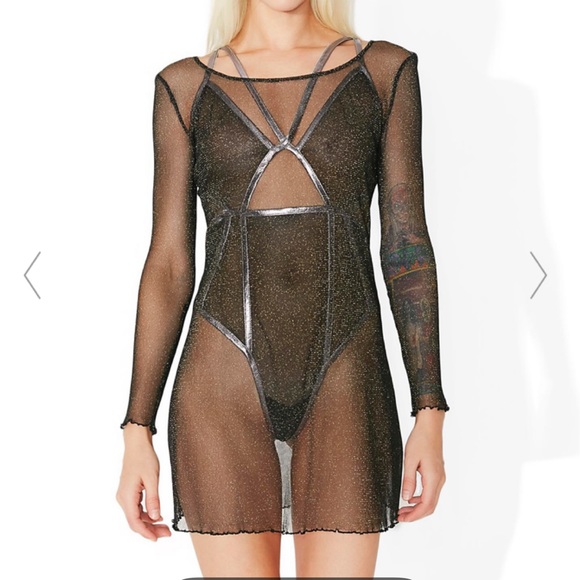 For Love & Lemons Sparkle Mesh Coverup Nightgown - Picture 2 of 2
